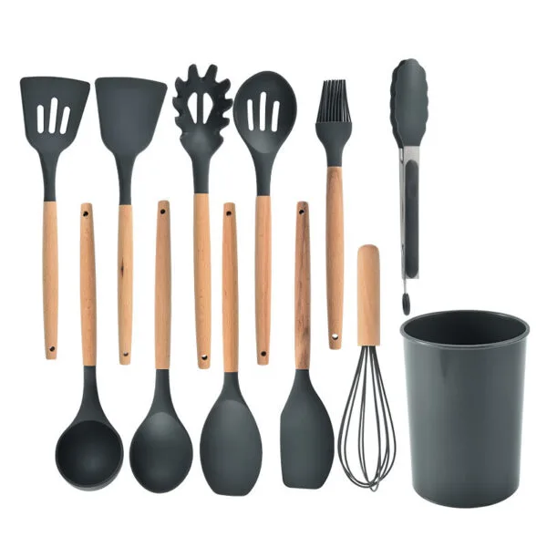 12PCS Silicone Kitchen Utensil Tool Set with Knife Set and Chopping board Holder (L) - Image 2