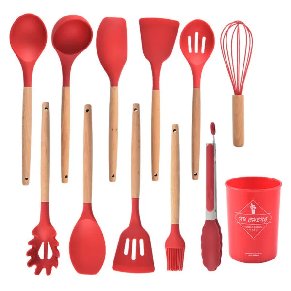 12PCS Silicone Kitchen Utensil Tool Set with Knife Set and Chopping board Holder (L) - Image 5