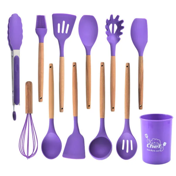 12PCS Silicone Kitchen Utensil Tool Set with Knife Set and Chopping board Holder (L) - Image 6